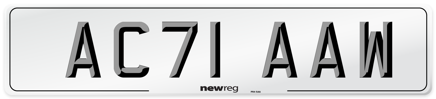 AC71 AAW Number Plate from New Reg
